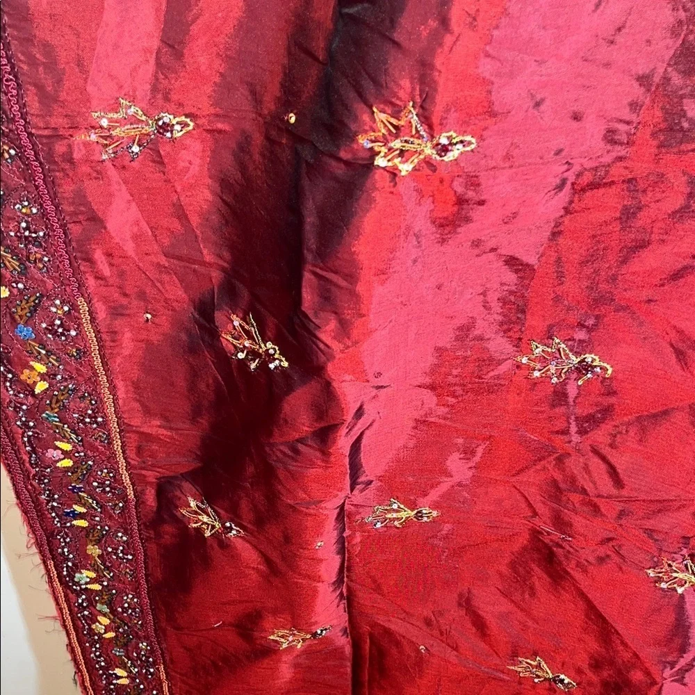 Source Unknown large Burgundy beaded Embellished Scarf Sari wrap
